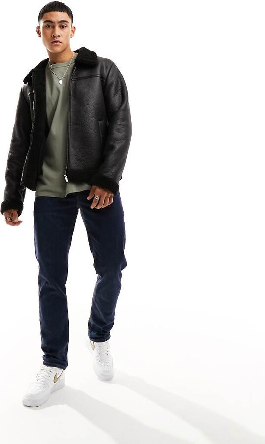 New Look faux shearling aviator jacket in black ShopStyle