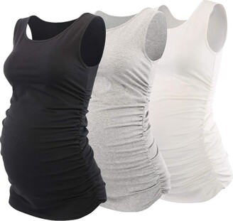 Liu & Qu Maternity Basic Tank Top Mama Clothes Sleeveless Women's Solid Side Ruching Vest 