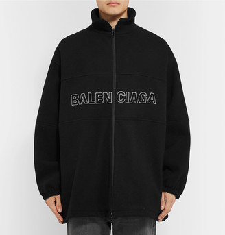 Balenciaga Oversized Logo-Embroidered Virgin Wool-Fleece Zip-Up Sweatshirt