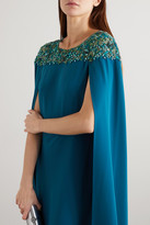 Thumbnail for your product : Marchesa Notte Cape-effect Embellished Tulle And Crepe Gown - Jade