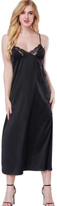 ETAOLINE Women Satin Nightgown Lace Lingerie Trimmed Full Length Slip Dress - Plus Size (XXL, )