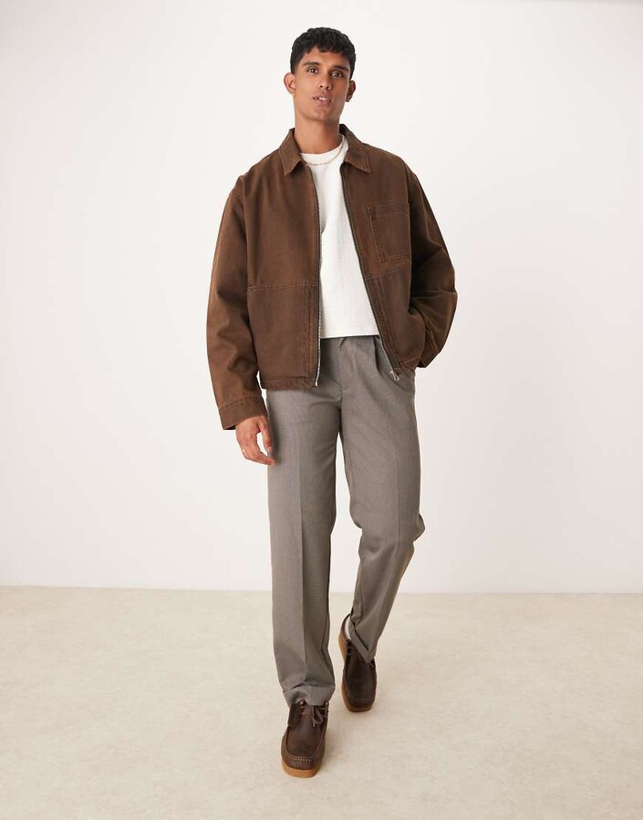 Bershka canvas worker jacket in light brown ShopStyle