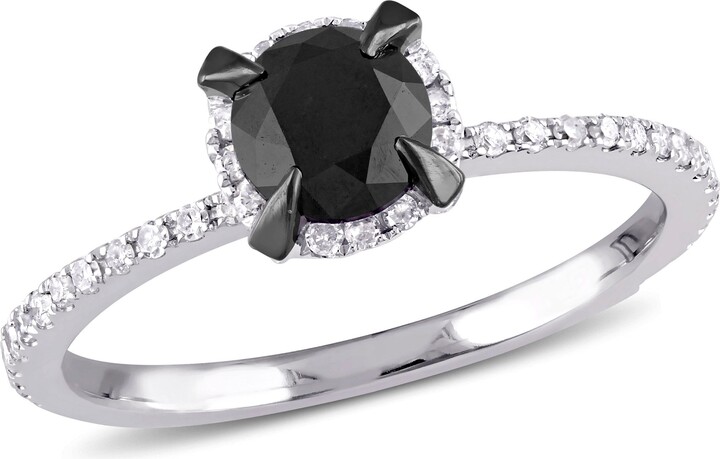 Mimi & Max 1ct TW Black and White Halo Diamond Engagement Ring 10k White Gold