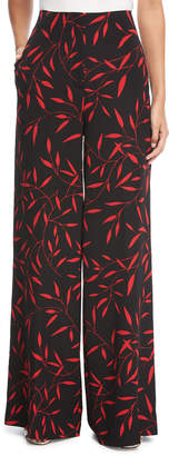 Diane von Furstenberg Floral-Print Wide-Leg Silk-Blend Pants