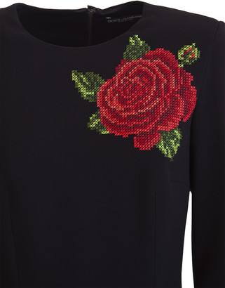 Dolce & Gabbana Short Dress With Rose Embroidery