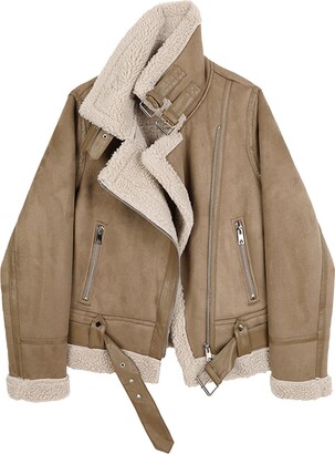 Damen Bomber Jacke Kunstleder - Oversize Pilot Jacke Mit Reißverschluss