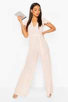 Thumbnail for your product : boohoo Chiffon Angel Sleeve Belted Woven Jumpsuit