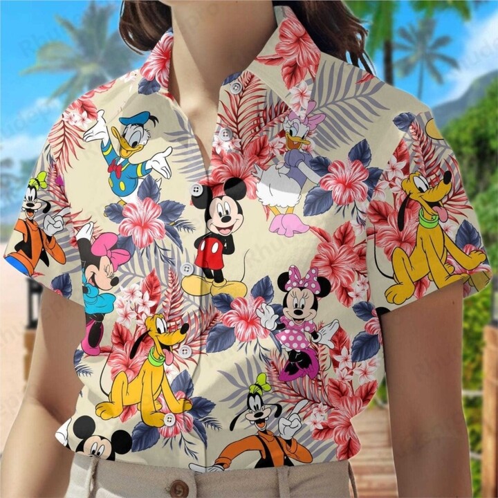 Disney Minnie Mouse Women & apos;s Casual Short Sleeve Blouses Shirt Holiday Beach Hawaiian Shirt 3D Print Womens Elegant Hawaii Shirts