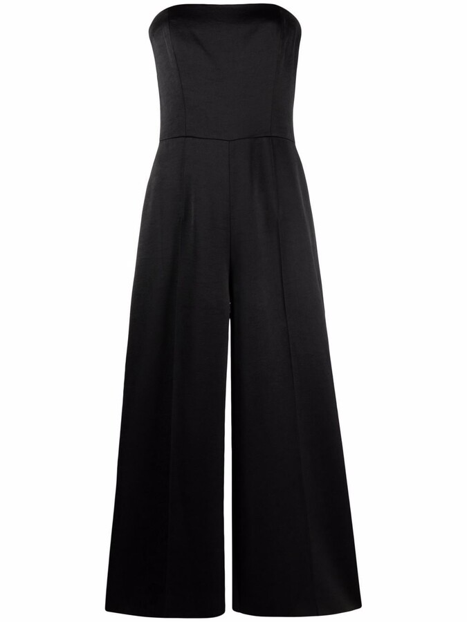 Highisa Womens Wrapped Black High-Rise Wide Legs Strapless Jumpsuit Romper 