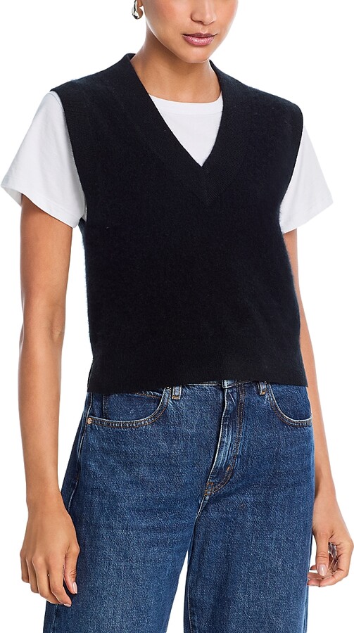 Aqua Super Brushed Cashmere V Neck Sweater Vest - Exclusive