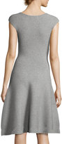 Thumbnail for your product : Milly Cap-Sleeve Geometric-Textured Fit-&-Flare Dress, Gray