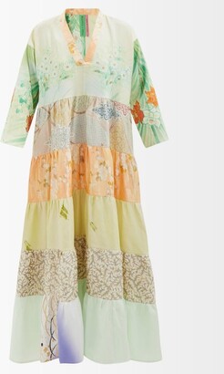 RIANNA + NINA Patchworked Vintage-silk Maxi Dress