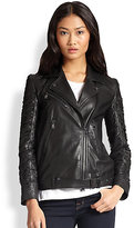 Thumbnail for your product : Haute Hippie Slash-Sleeve Leather Moto Jacket