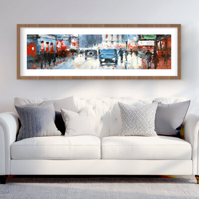 Lark Manor Abstract Red and Blue City - Framed Matted Print for Decor