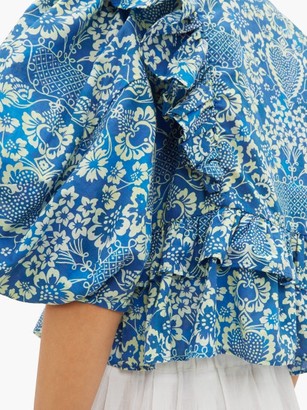 Rhode Resort Elodie Floral-print Cotton-voile Blouse - Blue Print