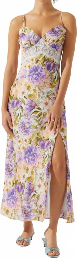 Astr Ivanna Floral Midi Dress In Purple Multi Floral