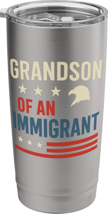 Proud Heritage Roots USA Family Pride Grandson of an Immigrant Vintage American Patriotic USA Stainless Steel Insulated Tumbler
