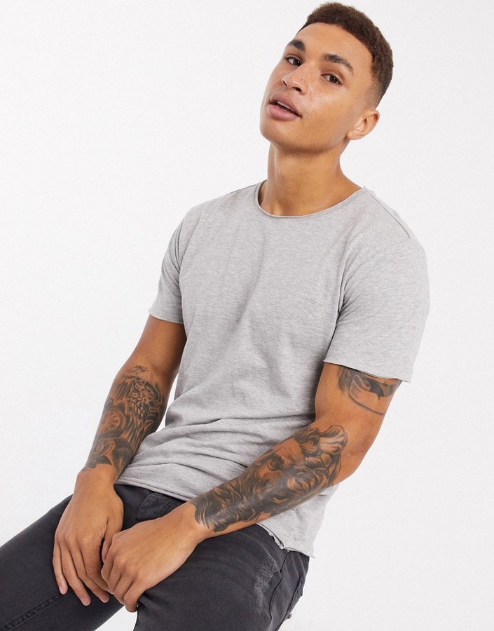 Brave Soul raw edge t-shirt in light gray marl - ShopStyle