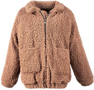Lanmay Women's Winter Oversized Thick Faux Wool Long Sleeve Lapel Fluffy Jacket