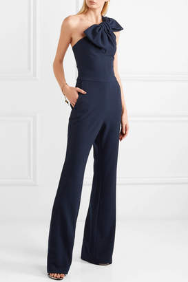 Rebecca Vallance Hamptons One-shoulder Bow-embellished Crepe Jumpsuit - Navy
