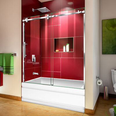 DreamLine Enigma Sky 56" W x 62" H Single Sliding Semi-Frameless Shower Door with Clear Max Technology