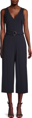 Womens Clothing Jumpsuits and rompers Full-length jumpsuits and rompers Karl Lagerfeld Scallop-neck Belted Cropped Jumpsuit in Marine Blue 