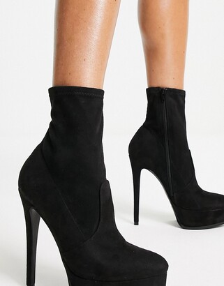 ASOS DESIGN Eclectic high-heeled platform boots in black micro