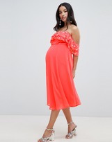 Thumbnail for your product : ASOS Maternity DESIGN Maternity bardot midi dress with embellished frill top