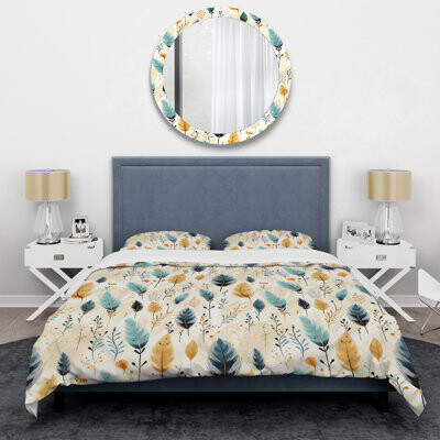 Design Art Minimalism Beige Ferns Pattern VII Duvet Cover Set