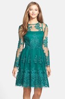 Thumbnail for your product : Taylor Dresses Embroidered Mesh Fit & Flare Dress