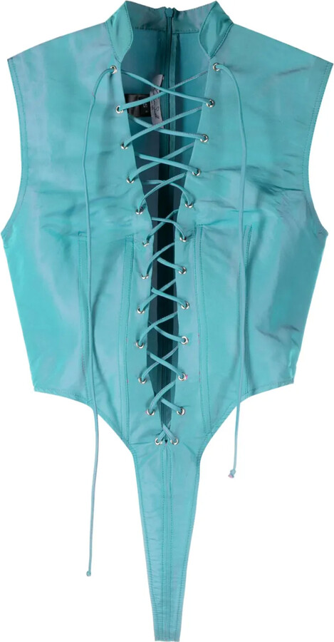 LaQuan Smith Sleeveless Lace-Up Bodysuit