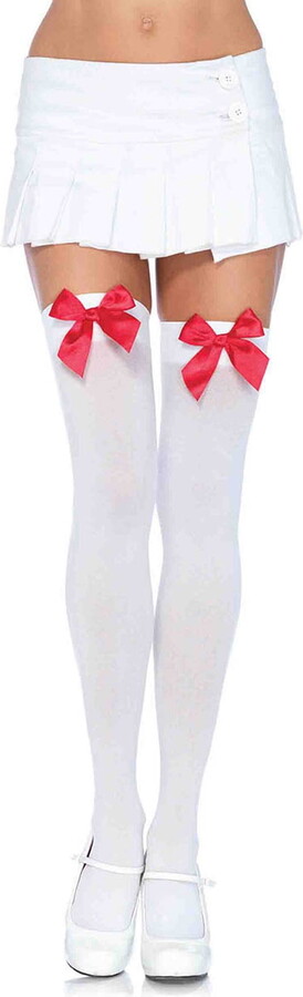 Leg Avenue Womens Satin Bow Accent Thigh Highs