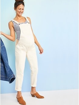 Old Navy Maternity Ecru-Wash Side-Panel Workwear Overalls