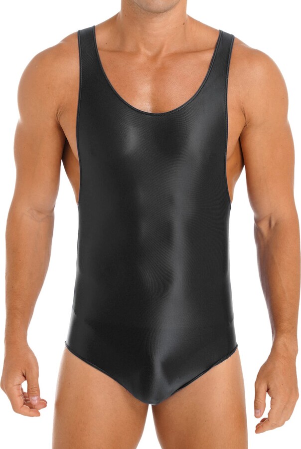 CHICTRY Mens OnePiece Bodysuit High Cut Thongs Leotard Shiny Cutout