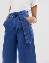 Thumbnail for your product : ASOS DESIGN lightweight soft belted denim culotte in mid wash blue