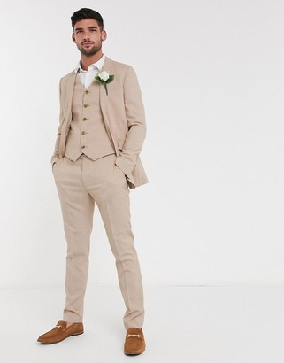 ASOS DESIGN wedding skinny suit trousers in crosshatch in camel