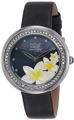 Burgi Women's BUR116BK Diamond & Crystal Accented Mother-of-Pearl Flower Design Dial Black Silk over Leather Strap Watch