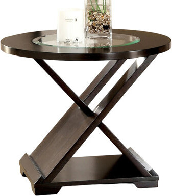 Hokku Designs Contemporary Style Occasional Coffee Table With Unique Base Cross Design 5mm Glass Top Supported With Solid Wood Structure Espresso Finish