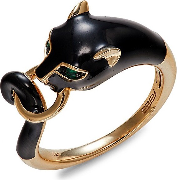 Effy 14K Yellow Gold & Emerald Panther Ring - ShopStyle
