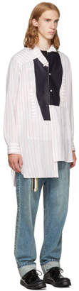 Loewe White and Red Striped Asymmetric Leather Bib Shirt
