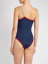 Thumbnail for your product : Kiini Tasmin Crochet Trimmed One Shoulder Swimsuit - Womens - Navy Multi