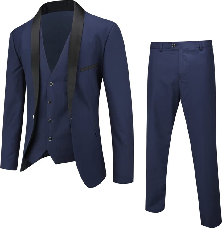 YOUTHUP Men's Wedding Ceremony Suit Slim Fit Shawl Lapel Tuxedo 3 Piece