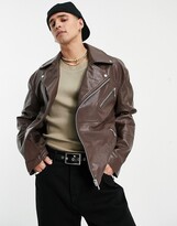 Thumbnail for your product : ASOS DESIGN faux-leather biker jacket in brown