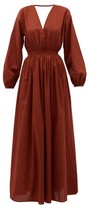 Thumbnail for your product : Matteau Backless Balloon-sleeved Cotton-poplin Maxi Dress - Dark Red