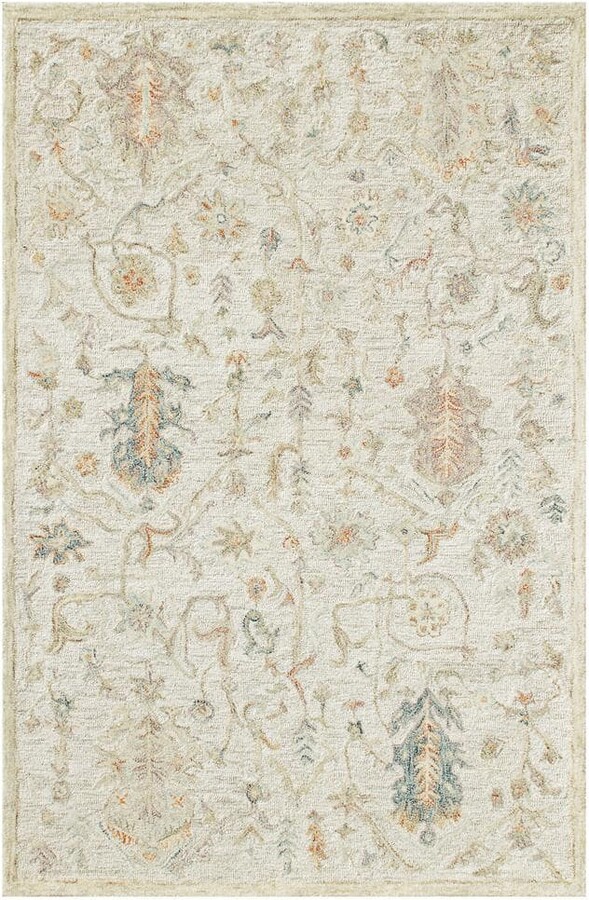 LR Home Cream/Taupe/Blue 7 ft. 9 in. x 9 ft. 9 in. Traditional Floral Wool Hand Tufted Area Rug