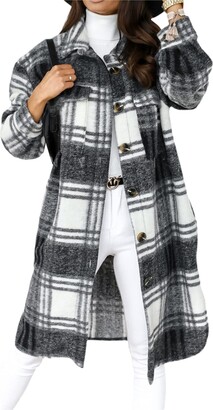 KaloryWee Winter Sale Clearance Coats Women Fashion Plaid Vintage Winter Warm Long Sleeve Button Woolen Jacket Coat 