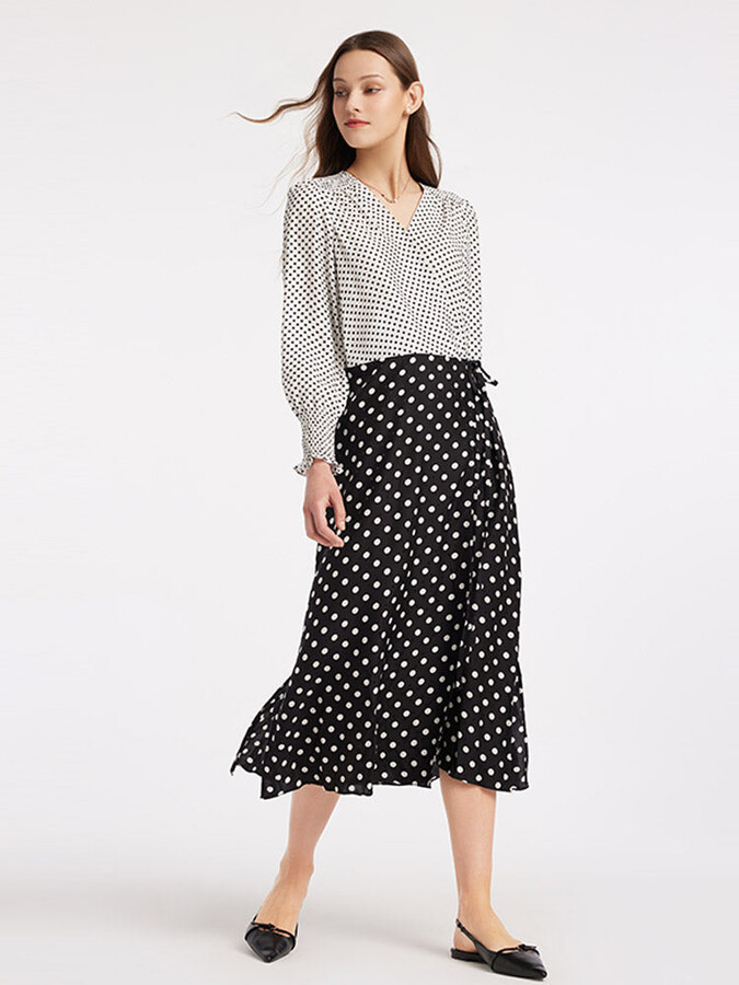 GOELIA Polka Dots Slim V-Neck Wrap Maxi Dress - Polka Dot / L