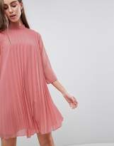 Thumbnail for your product : ASOS Tall TALL Pleated Trapeze Mini Dress with long sleeves