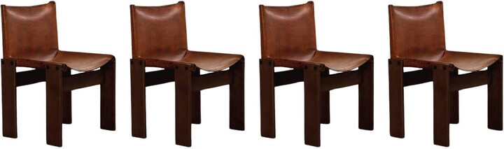 Afra & Tobia Scarpa "monk" Chairs For Molteni, Cognac Leather, 1974, Set Of 4