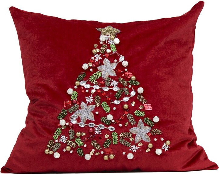 Harkaari Velvet Beaded Whimsical Christmas Tree Pillow ShopStyle
